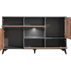 Buffet avec 4 portes Orvieto Komodee - LEDs blanches - Chene Bijoux & Anthracite - Facades en Mat - 150x89x40 cm