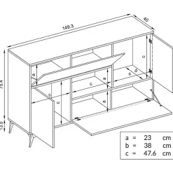 Buffet avec 4 portes Orvieto Komodee - LEDs blanches - Chene Bijoux & Anthracite - Facades en Mat - 150x89x40 cm