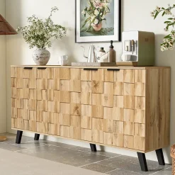 Buffet avec 4 Portes, pour Salon, Chambre et Salle à Manger - Panneaux de Particules Laminés - 160,5x35,5x78 cm - Naturel