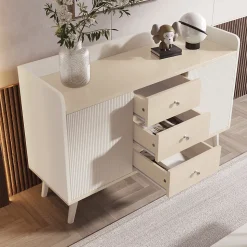 Buffet avec 3 tiroirs, Belle finition bois moderne avec étagères de rangement, Pour chambre et salon, L117,5 cm