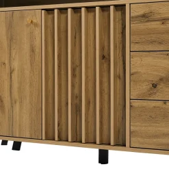 Buffet avec 3 tiroirs et 2 portes - style rétro - avec des étagères ouvertes - chêne foncé