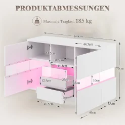 Buffet avec Compartiments Fermés et Espaces Ouverts - Meuble de Rangement Design avec Cloison en Verre - 140x35x75 cm, Blanc