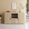 Buffet Bahut 2 portes 2 tiroirs - 140 x 80 x 40 cm - Couleur Sonoma Mate - Rangement - ROQUE