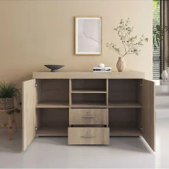 Buffet Bahut 2 portes 2 tiroirs - 140 x 80 x 40 cm - Couleur Sonoma Mate - Rangement - ROQUE