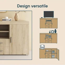Buffet Bahut 2 portes 2 tiroirs - 140 x 80 x 40 cm - Couleur Sonoma Mate - Rangement - ROQUE