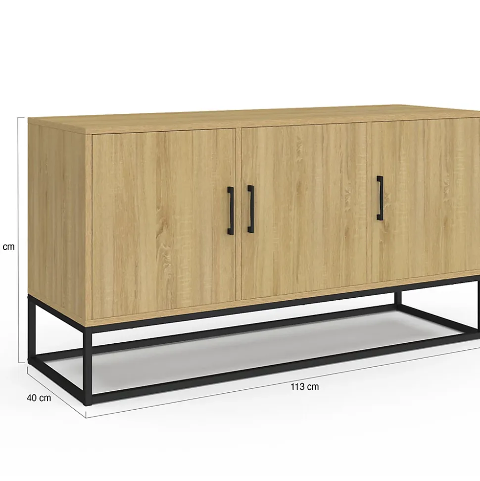 Buffet bas 113 cm DETROIT 3 portes bois et noir design industriel