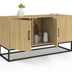 Buffet bas 113 cm DETROIT 3 portes bois et noir design industriel