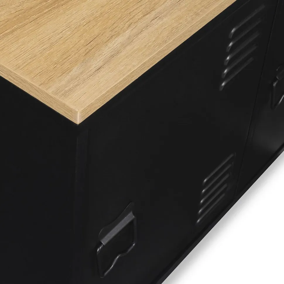Buffet bas 113 cm ESTER 3 portes métal noir plateau bois design industriel
