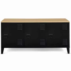 Buffet bas 113 cm ESTER 3 portes métal noir plateau bois design industriel
