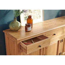 Buffet bas 4 portes 4 tiroirs en chêne massif naturel - VICTORIA