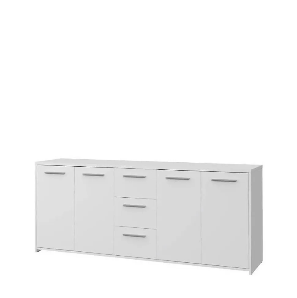 Buffet bas 4 portes 3 tiroirs - Blanc mat - L 179 x P 42 x H 74,5 cm