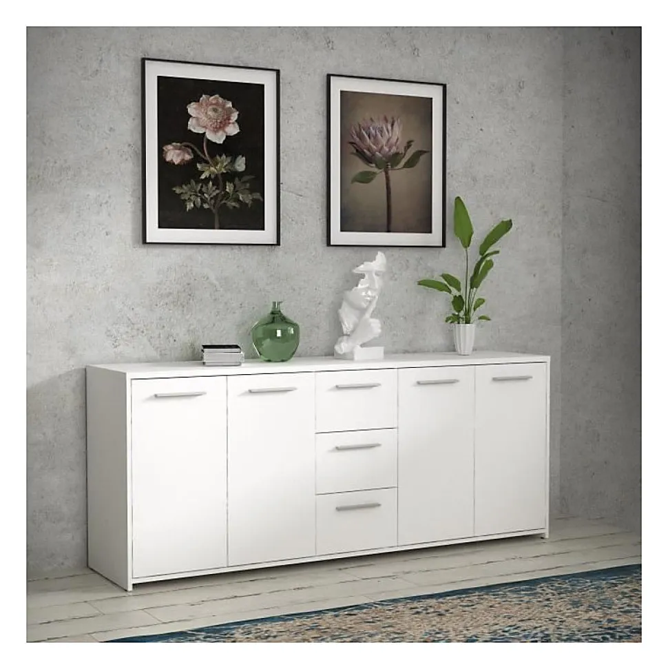 Buffet bas 4 portes 3 tiroirs - Blanc mat - L 179 x P 42 x H 74,5 cm