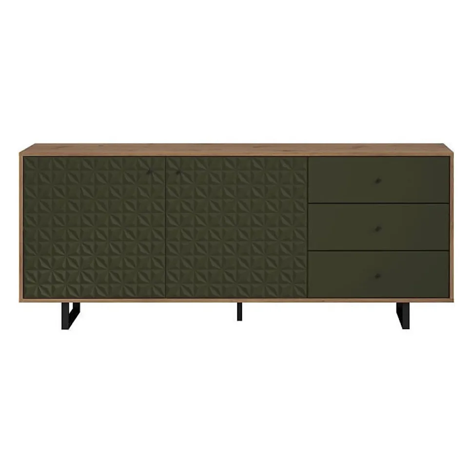 Buffet bas - SENTRA - Vert foncé - 2 portes, 3 tiroirs - 124 x 40 x 136 cm - TRENDTEAM