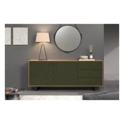 Buffet bas - SENTRA - Vert foncé - 2 portes, 3 tiroirs - 124 x 40 x 136 cm - TRENDTEAM