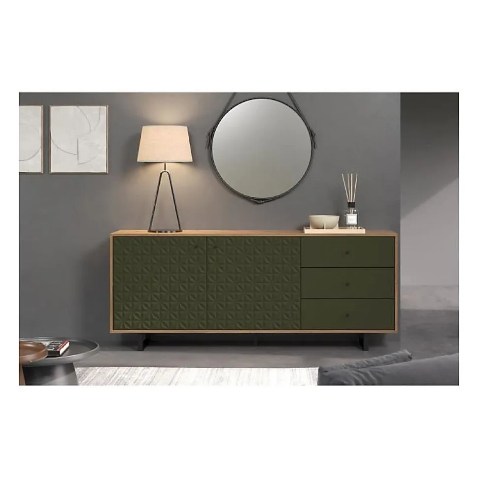Buffet bas - SENTRA - Vert foncé - 2 portes, 3 tiroirs - 124 x 40 x 136 cm - TRENDTEAM