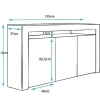 Buffet bas contemporain - 3 portes, LED bleu - Blanc - Mélamine - 155x91x37 cm