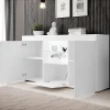 Buffet bas contemporain - 3 portes, LED, mélamine mat - Blanc - 150x40x83,5 cm