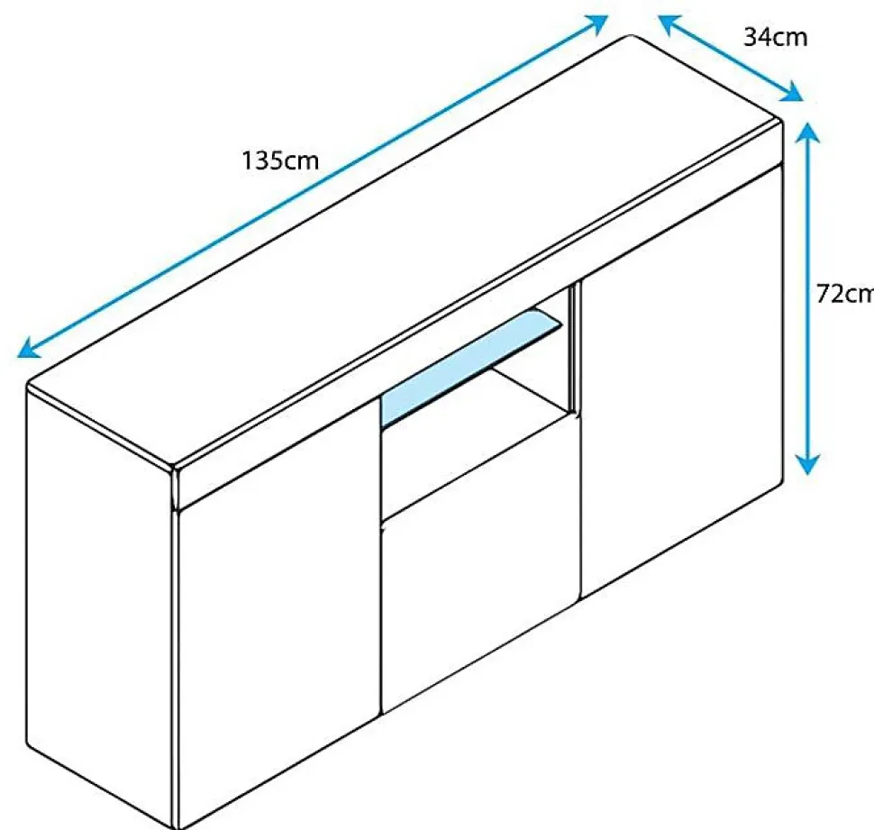 Buffet bas contemporain - Mélamine sonoma mat - LED - 3 portes 1 tiroir - 135x70x34 cm
