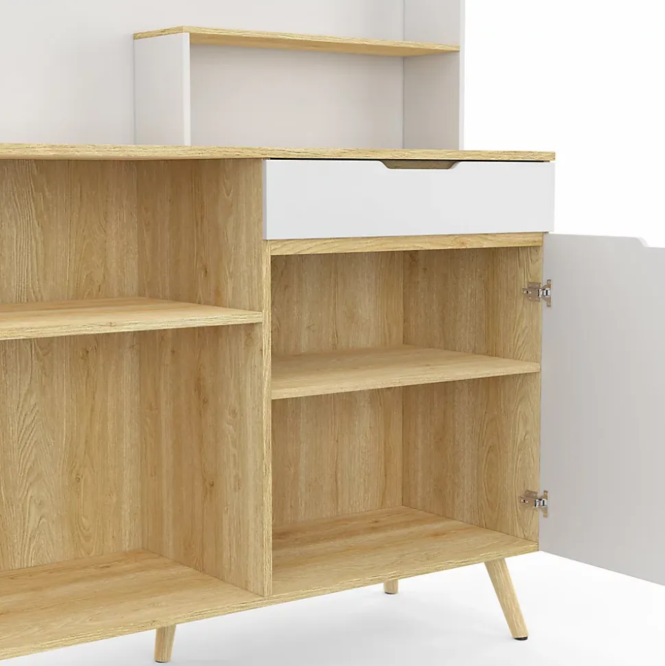 Buffet bas de cuisine 120 CM OLAF plan de travail H.83 cm 1 porte + 1 tiroir façon hêtre et blanc