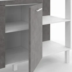 Buffet bas de cuisine 120 cm CINA plan de travail H.83 cm 2 portes + tiroir blanc et effet béton