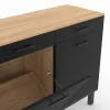 Buffet bas de cuisine avec espace poubelle 100 cm CINA plan de travail H.83 cm 2 portes + tiroirs façon hêtre et noir
