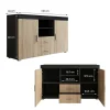 Buffet bas moderne - Noir brillant & Sonoma - Mélamine - 2 portes 2 tiroirs - 140x80x40 cm