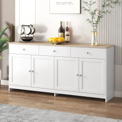 Buffet Bas Scandinave 3 Tiroirs et 4 Portes Blanc