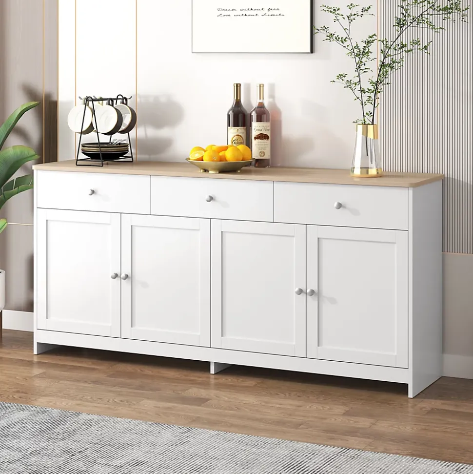 Buffet Bas Scandinave 3 Tiroirs et 4 Portes Blanc