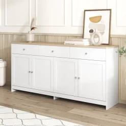 Buffet Bas Scandinave 3 Tiroirs et 4 Portes Blanc