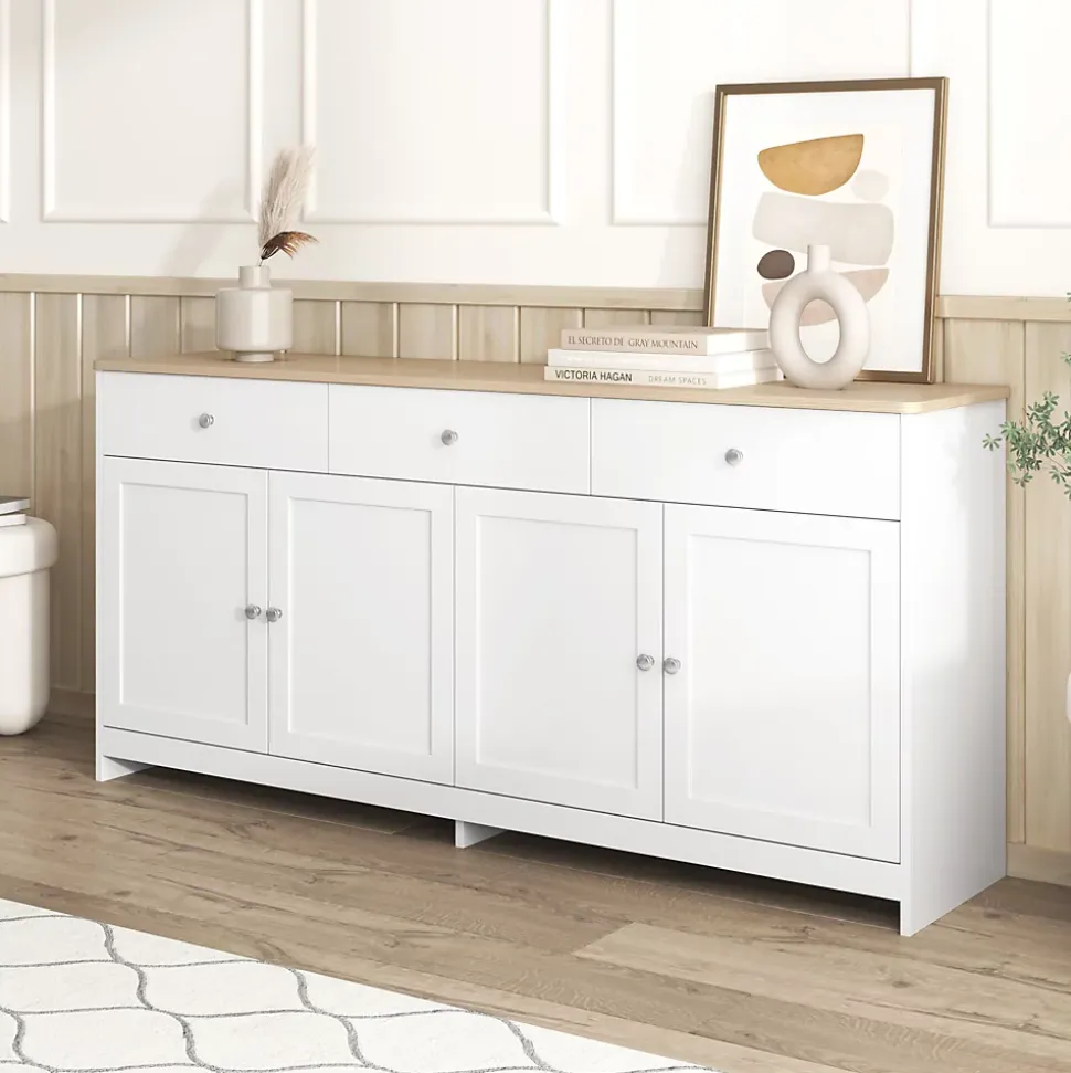 Buffet Bas Scandinave 3 Tiroirs et 4 Portes Blanc