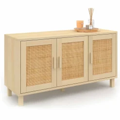 Buffet bas vintage 113 cm ELIN 3 portes effet naturel cannage
