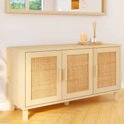 Buffet bas vintage 113 cm ELIN 3 portes effet naturel cannage