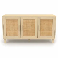Buffet bas vintage 113 cm ELIN 3 portes effet naturel cannage