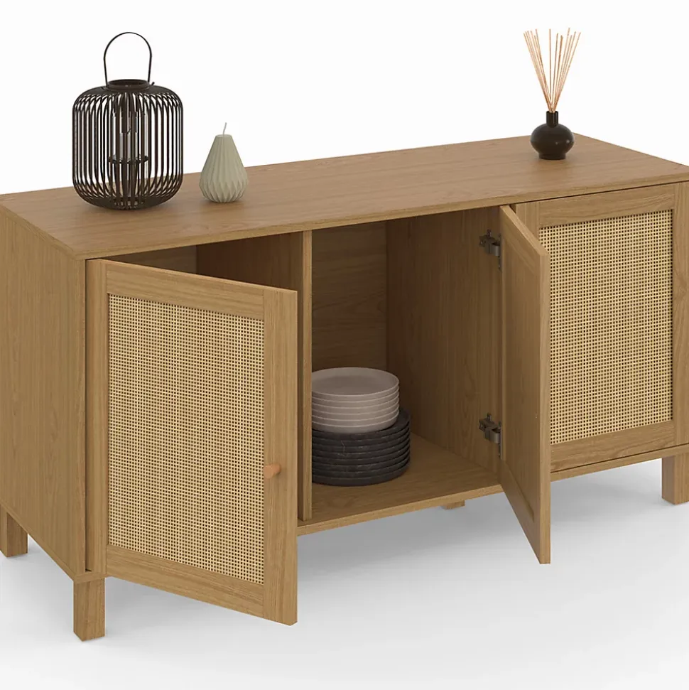Buffet bas vintage 113 cm HANAE 3 portes effet naturel cannage