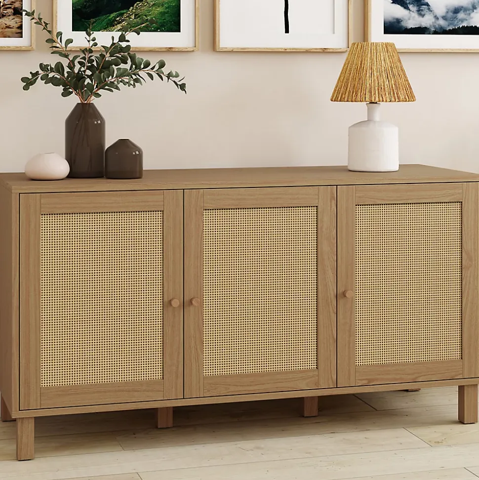 Buffet bas vintage 113 cm HANAE 3 portes effet naturel cannage