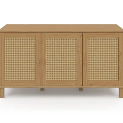 Buffet bas vintage 113 cm HANAE 3 portes effet naturel cannage