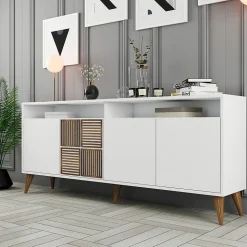Buffet Benjamin, Buffet du salon, Commode de salon, Garde-manger de cuisine, 180x35 h79 cm, Blanc