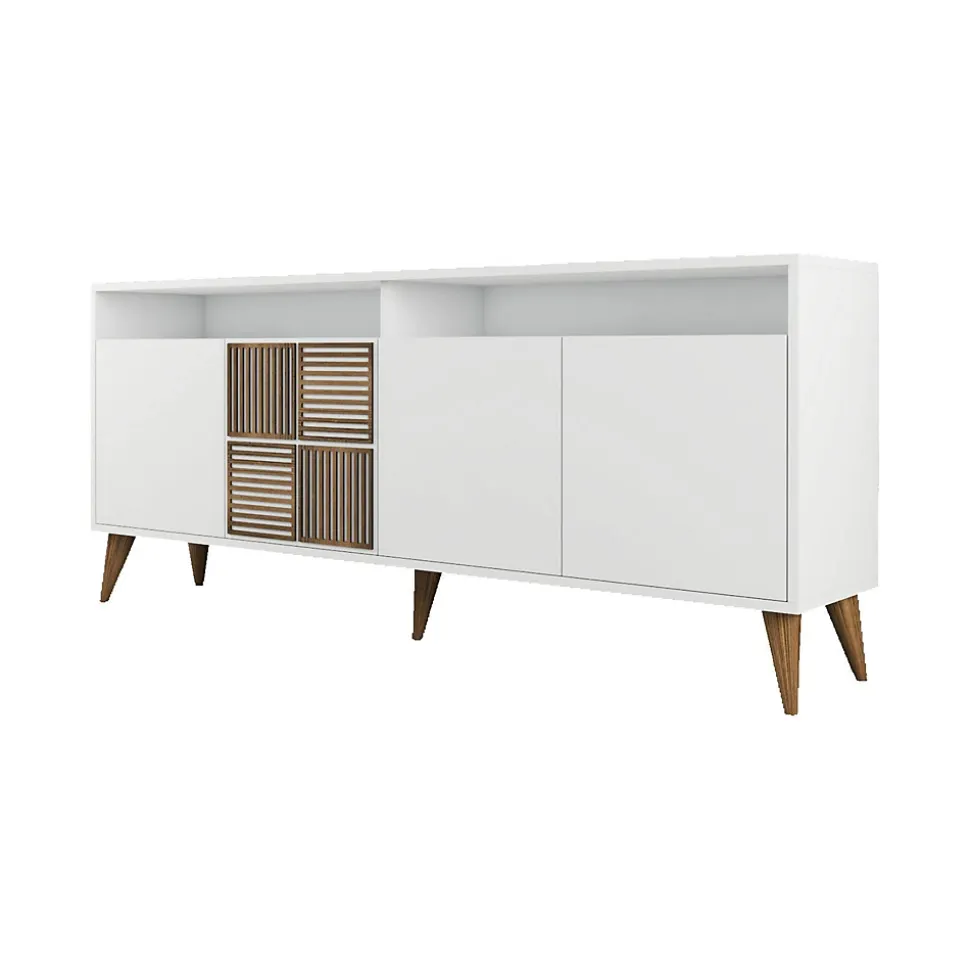 Buffet Benjamin, Buffet du salon, Commode de salon, Garde-manger de cuisine, 180x35 h79 cm, Blanc