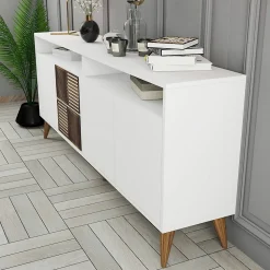 Buffet Benjamin, Buffet du salon, Commode de salon, Garde-manger de cuisine, 180x35 h79 cm, Blanc