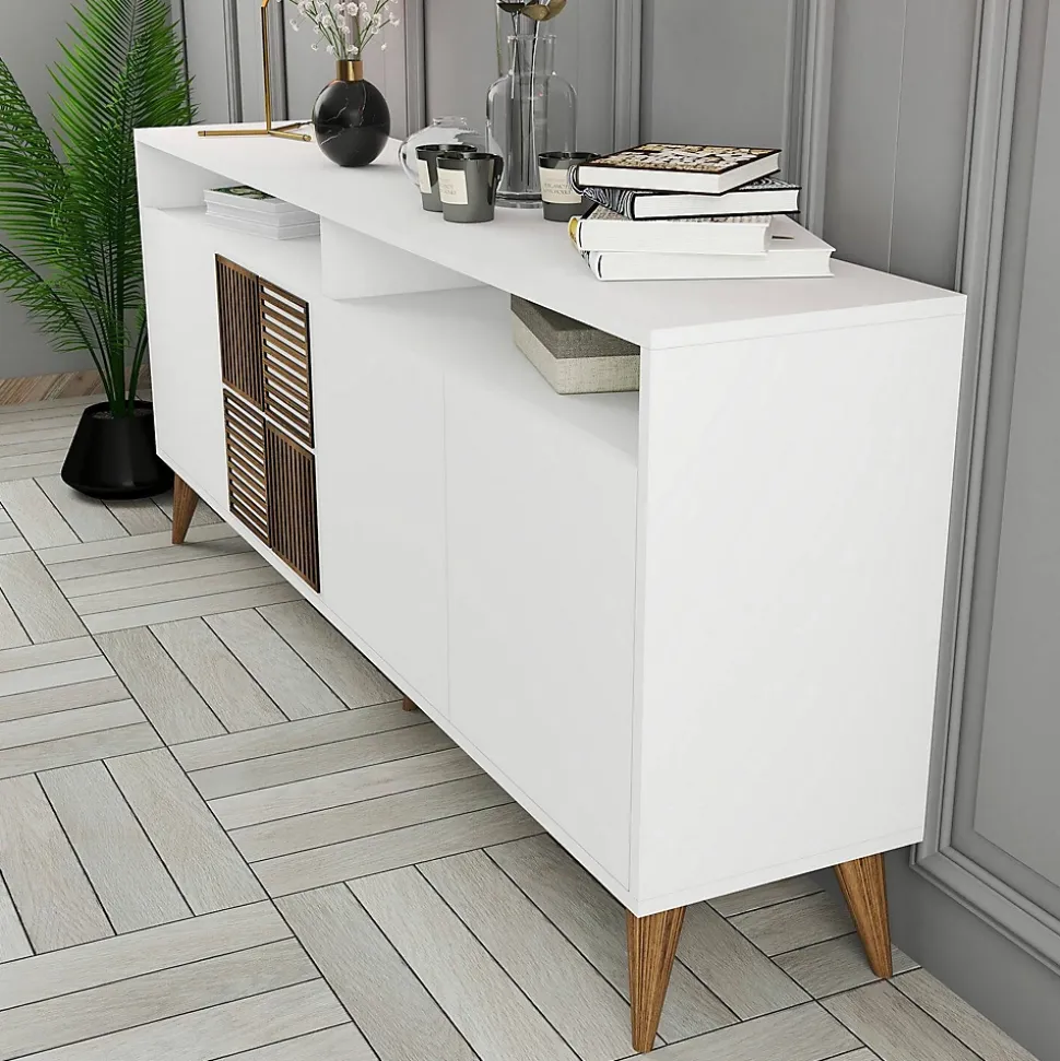 Buffet Benjamin, Buffet du salon, Commode de salon, Garde-manger de cuisine, 180x35 h79 cm, Blanc