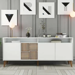 Buffet Benjamin, Buffet du salon, Commode de salon, Garde-manger de cuisine, 180x35 h79 cm, Blanc