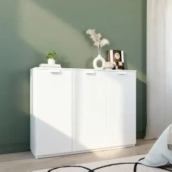 Buffet blanc 9 cases 3 portes GoodHome Atomia H. 112,5 x L. 150 x P. 37 cm