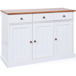 Buffet Bois 3 Portes "Takao" 130cm Blanc & Naturel