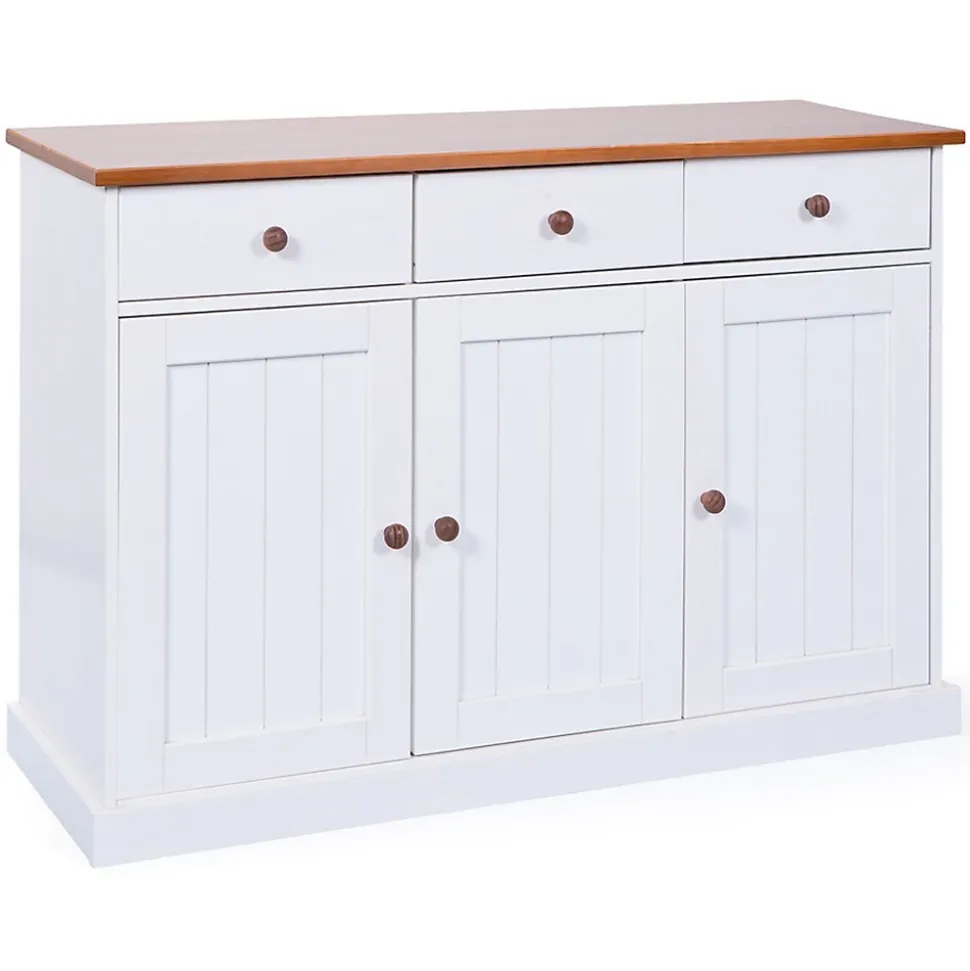 Buffet Bois 3 Portes "Takao" 130cm Blanc & Naturel