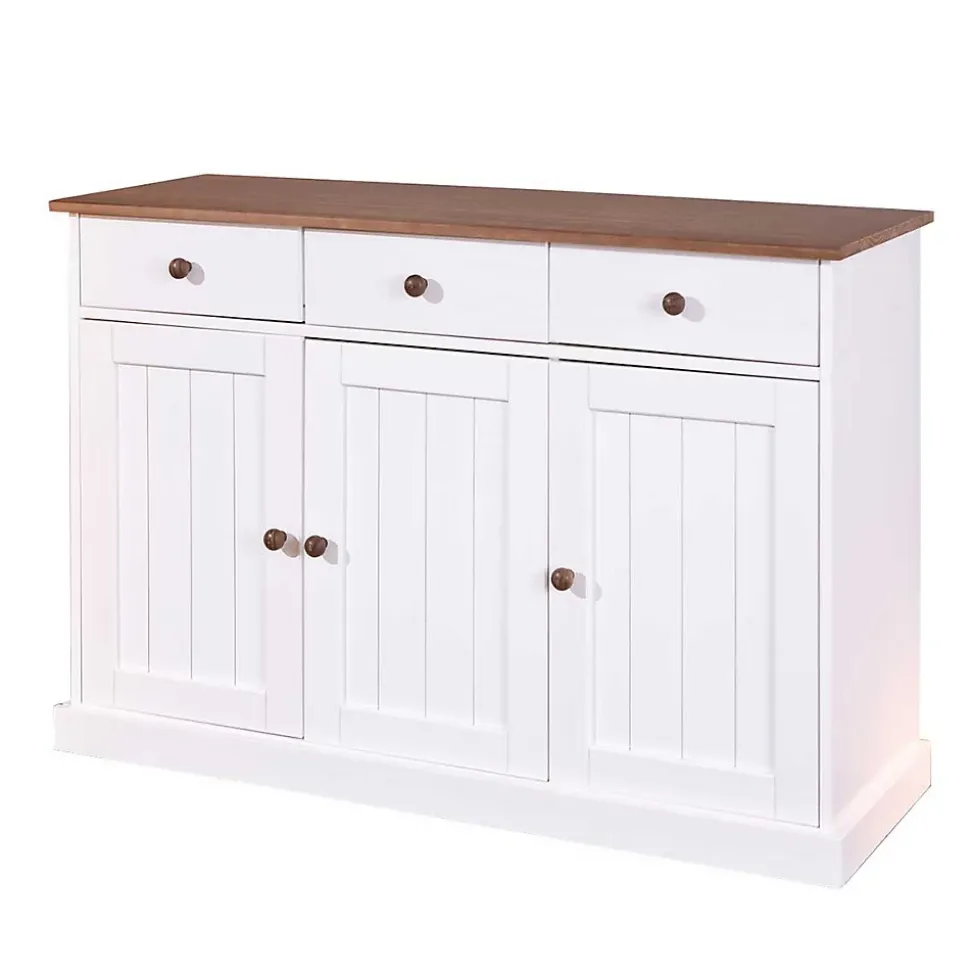Buffet Bois 3 Portes "Takao" 130cm Blanc & Naturel