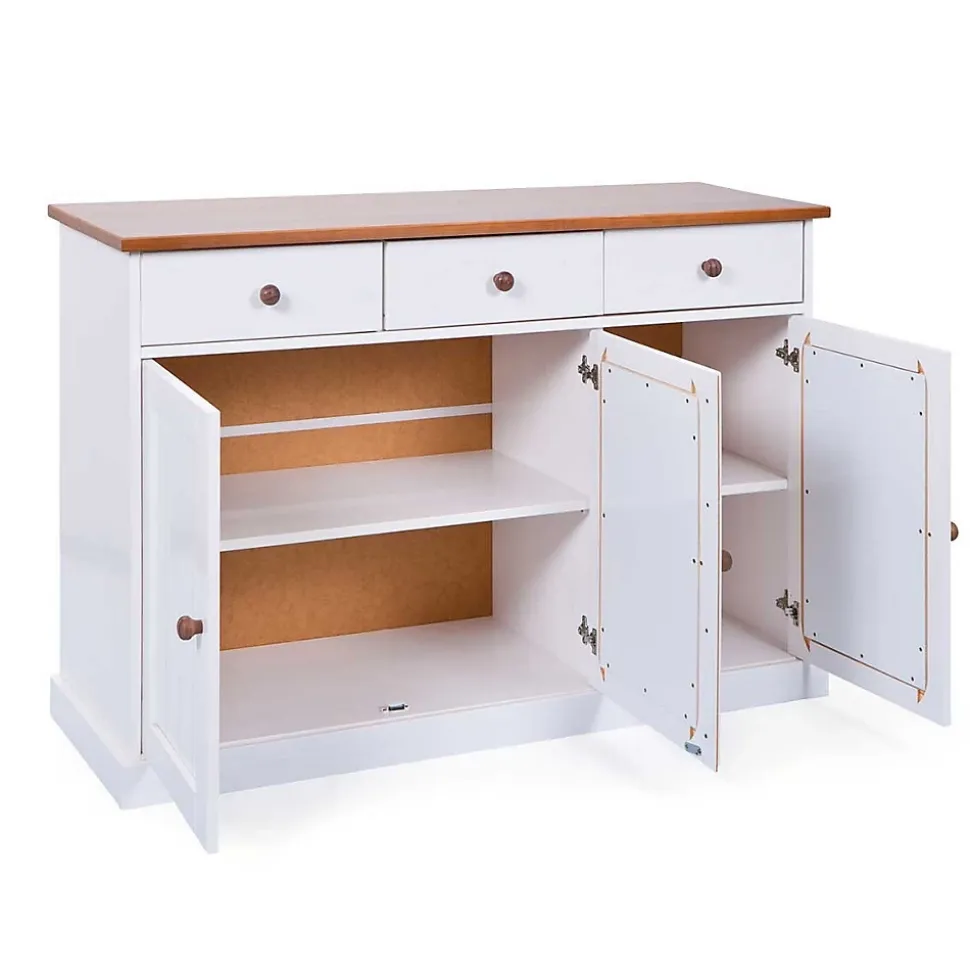 Buffet Bois 3 Portes "Takao" 130cm Blanc & Naturel