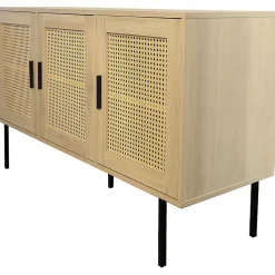 Buffet cannage avec 3 portes cannage bois naturel 120 x 40 x 76 cm