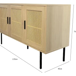 Buffet cannage avec 3 portes cannage bois naturel 120 x 40 x 76 cm