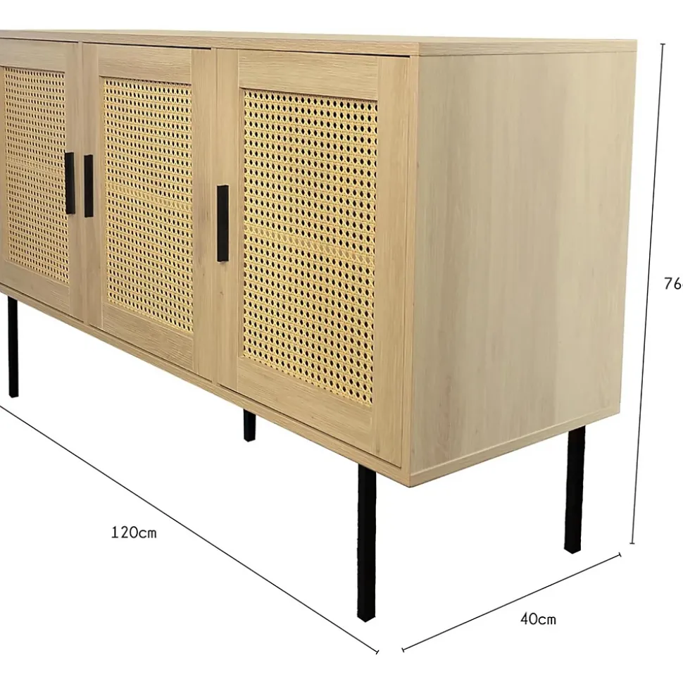 Buffet cannage avec 3 portes cannage bois naturel 120 x 40 x 76 cm