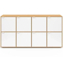 Buffet casier 139 cm CASSIE 8 portes blanc et bois